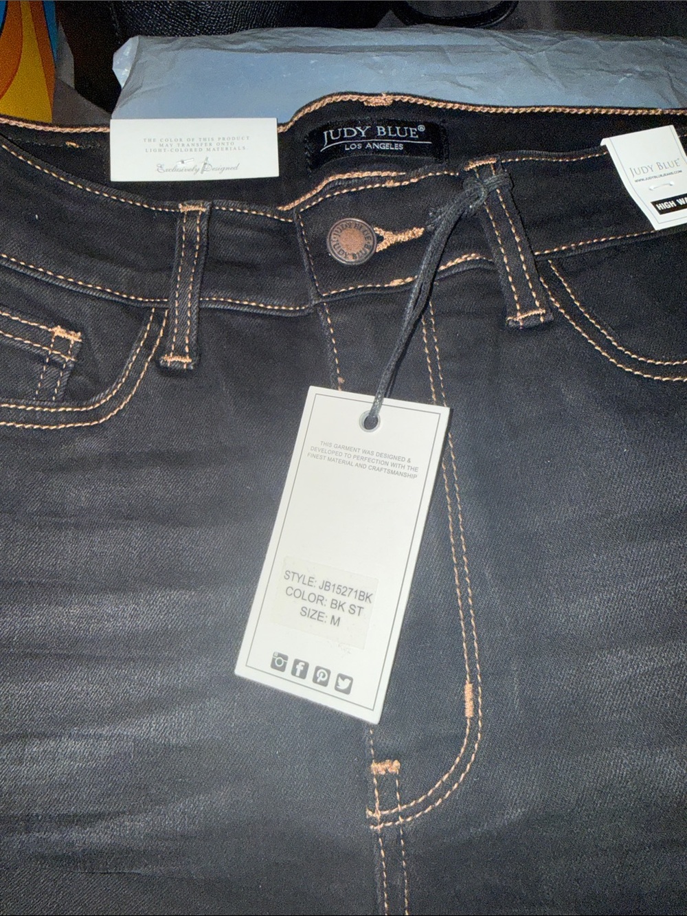 Judy Blue Veronica Dark Denim Shorts with Contrast Tan Stitching